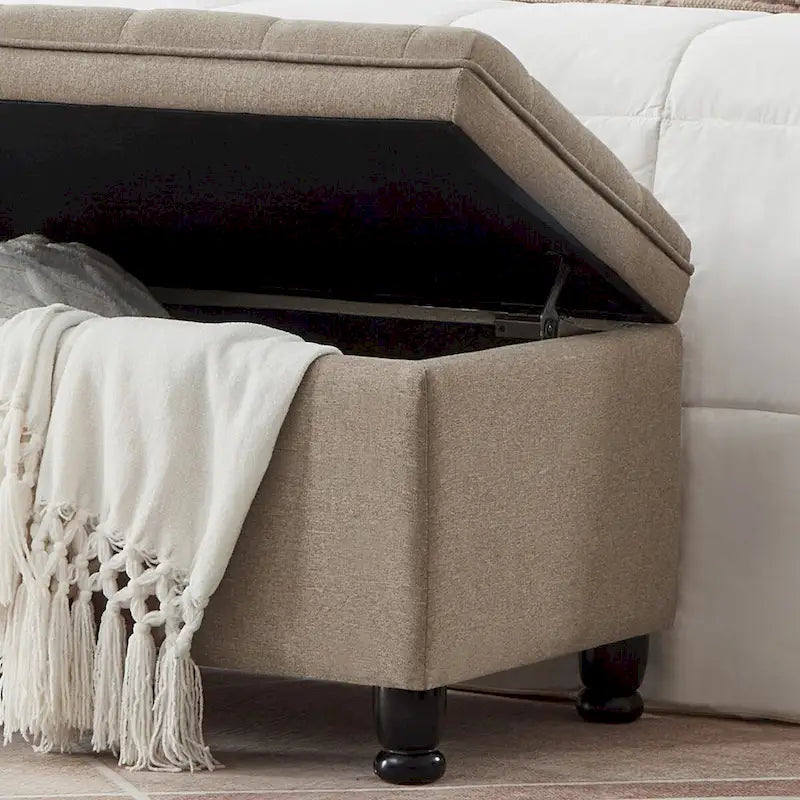 Velvet Button-Tufted Storage Bench