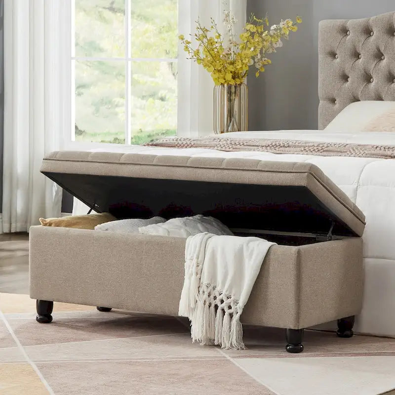 Velvet Button-Tufted Storage Bench