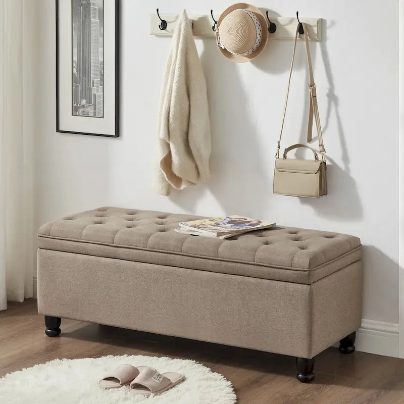 Velvet Button-Tufted Storage Bench