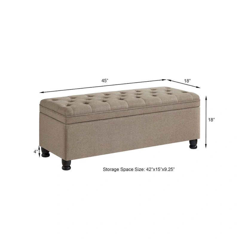 Velvet Button-Tufted Storage Bench
