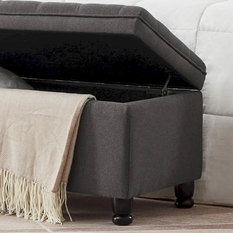 Velvet Button-Tufted Storage Bench