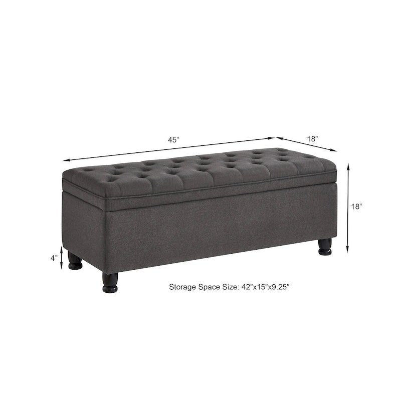 Velvet Button-Tufted Storage Bench
