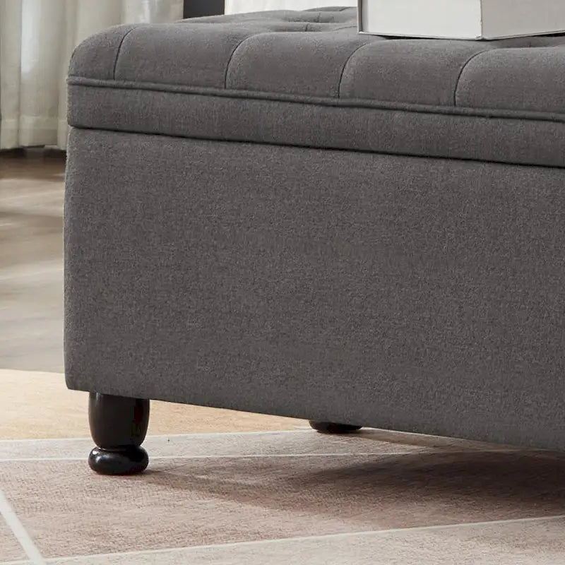 Velvet Button-Tufted Storage Bench