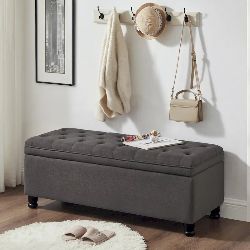 Velvet Button-Tufted Storage Bench