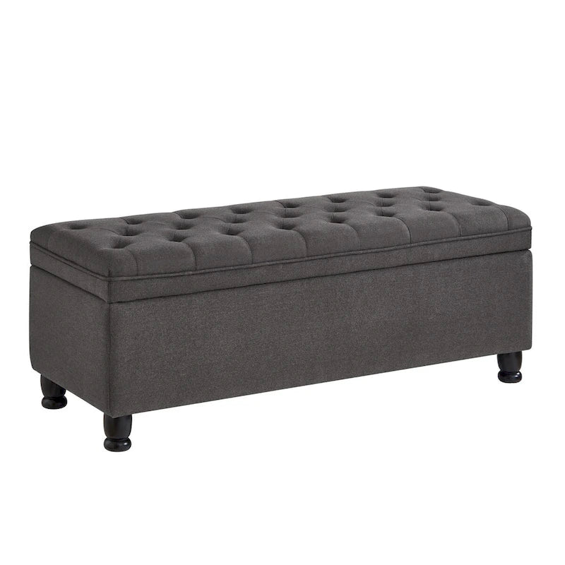 Velvet Button-Tufted Storage Bench