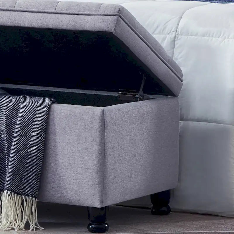 Velvet Button-Tufted Storage Bench