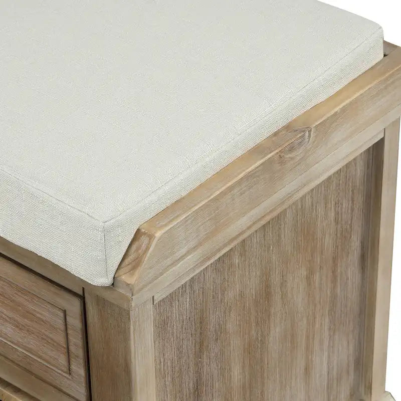 Rustic Storage Bench with 3 Drawers and 3 Woven Baskets