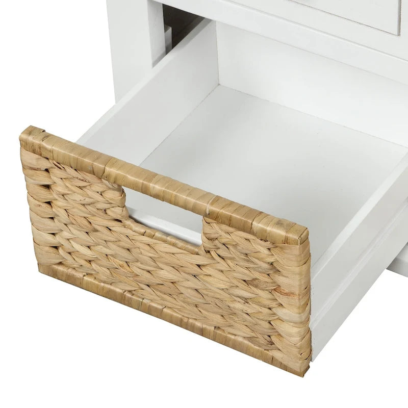 Rustic Storage Bench with 3 Drawers and 3 Woven Baskets