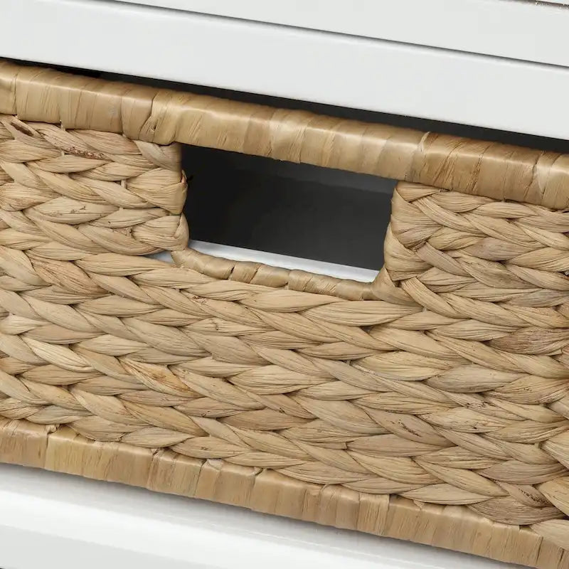 Rustic Storage Bench with 3 Drawers and 3 Woven Baskets