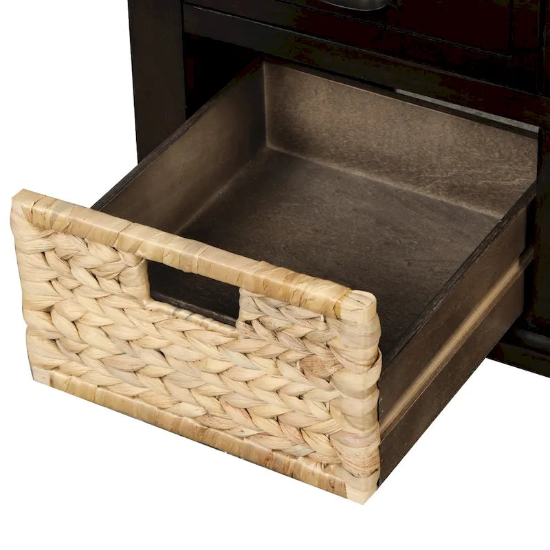 Rustic Storage Bench with 3 Drawers and 3 Woven Baskets