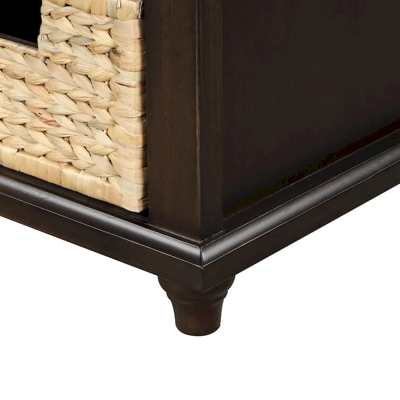 Rustic Storage Bench with 3 Drawers and 3 Woven Baskets