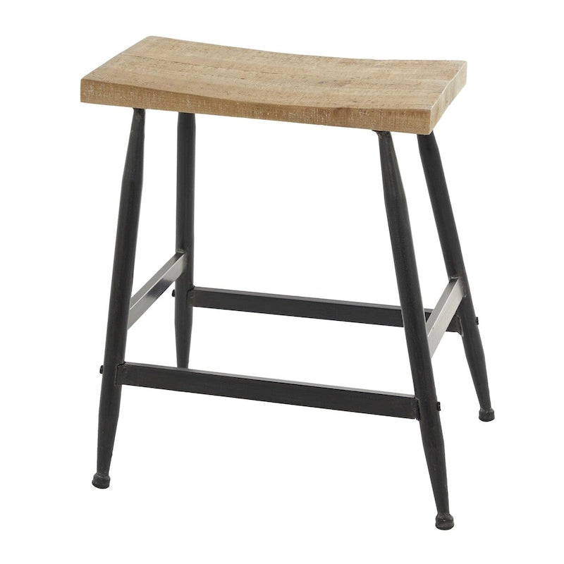 Black Metal Counter Stool with Brown Wood Top