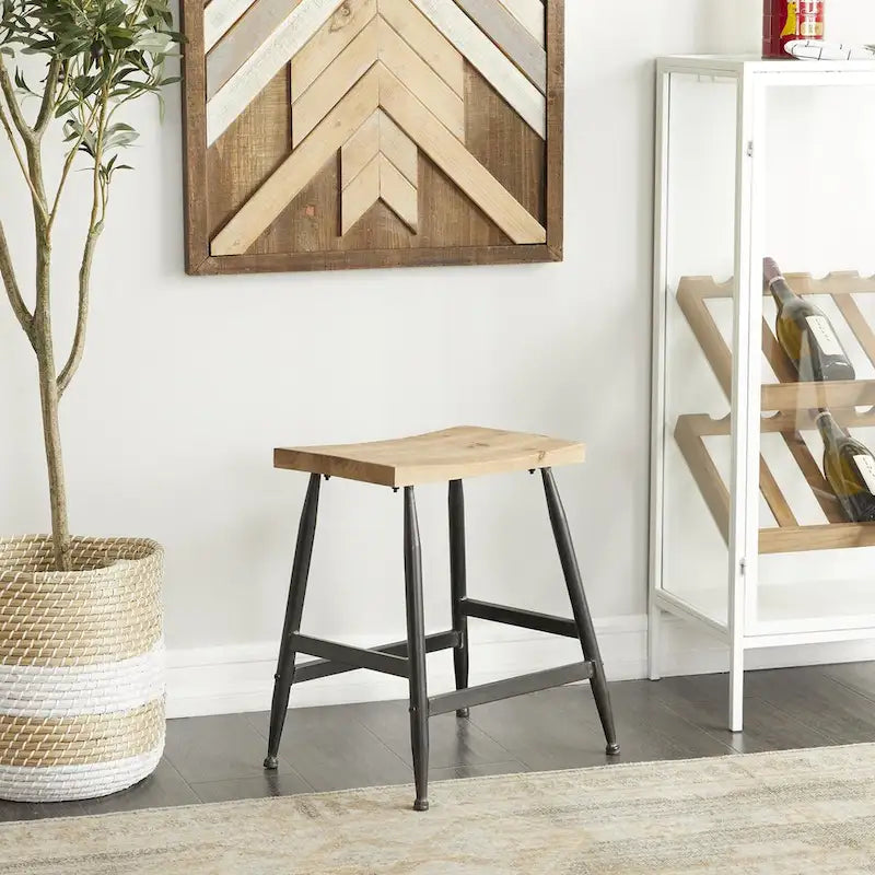 Black Metal Counter Stool with Brown Wood Top