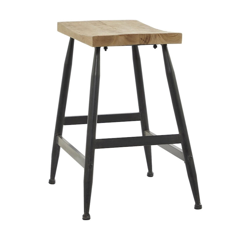 Black Metal Counter Stool with Brown Wood Top