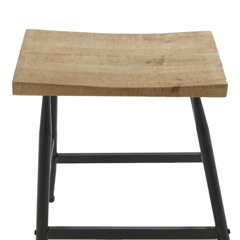 Black Metal Counter Stool with Brown Wood Top