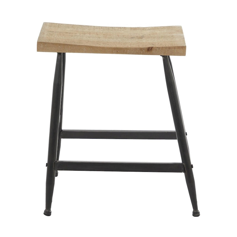 Black Metal Counter Stool with Brown Wood Top