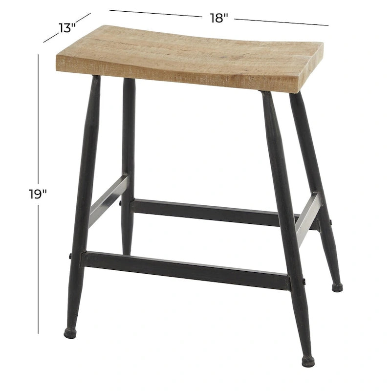 Black Metal Counter Stool with Brown Wood Top