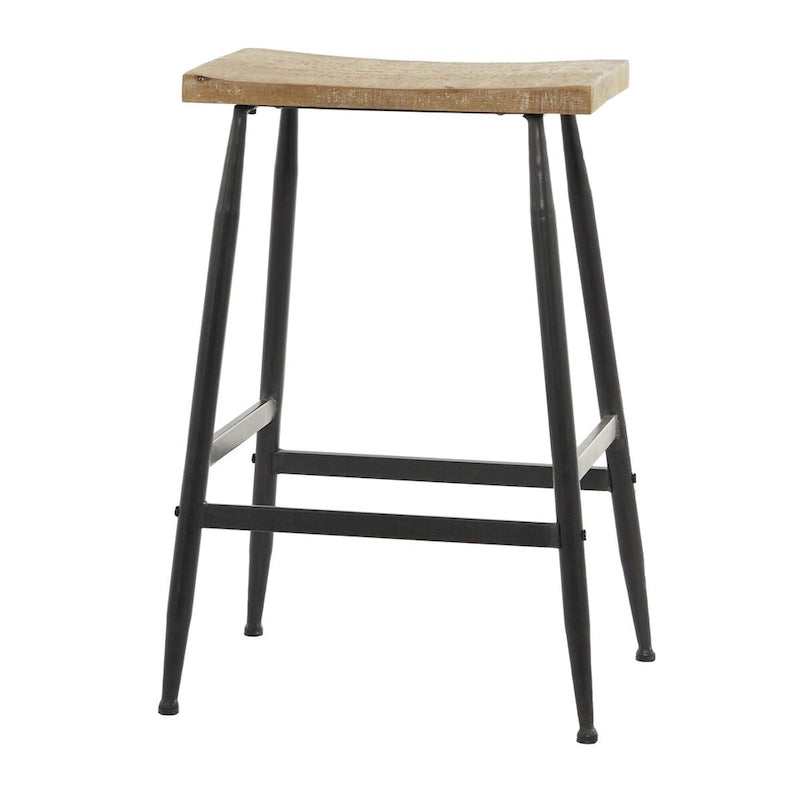 Black Metal Counter Stool with Brown Wood Top