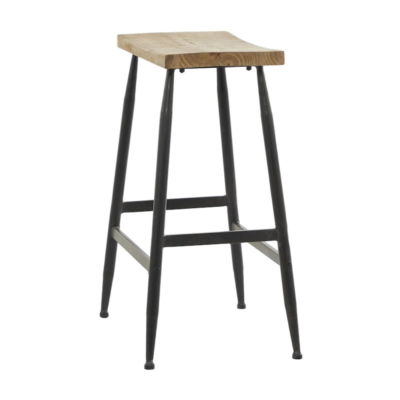 Black Metal Counter Stool with Brown Wood Top