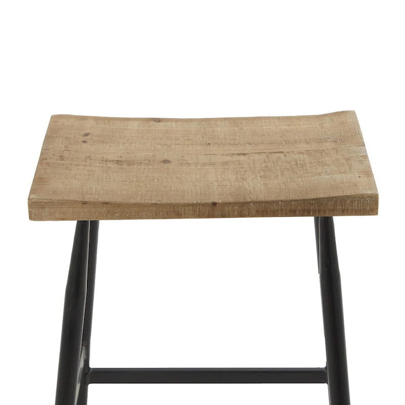 Black Metal Counter Stool with Brown Wood Top
