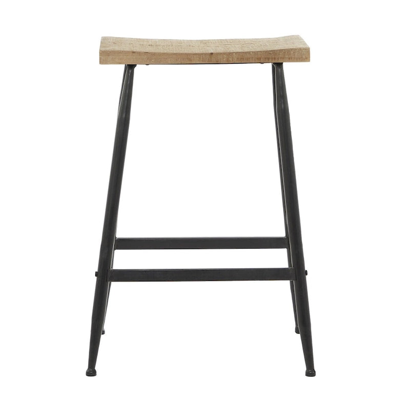 Black Metal Counter Stool with Brown Wood Top