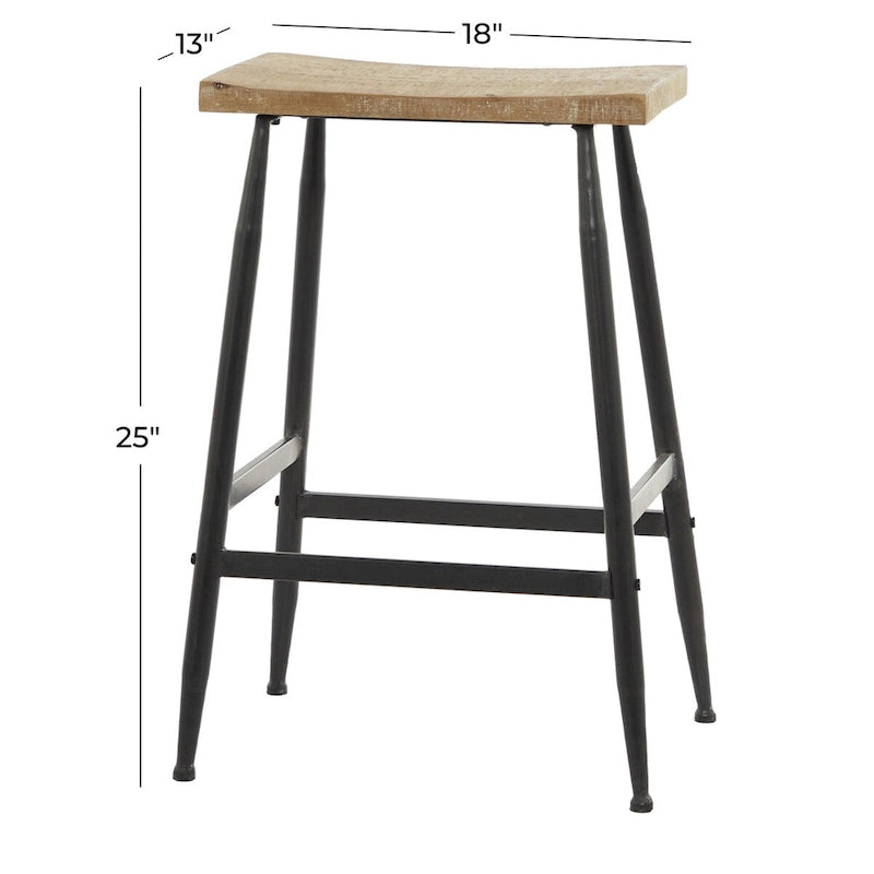 Black Metal Counter Stool with Brown Wood Top