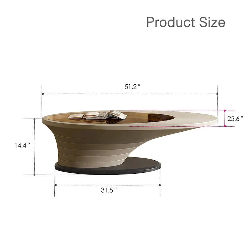 Modern Minimalist Oval Glass Coffee Table with Gray Sculptural Base